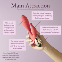 Pure Romance MAIN ATTRACTION Dual-Action "Rabbit" Vibrator 20-Speed